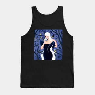 Girl in the forest with blue tit birds, version 1 Tank Top